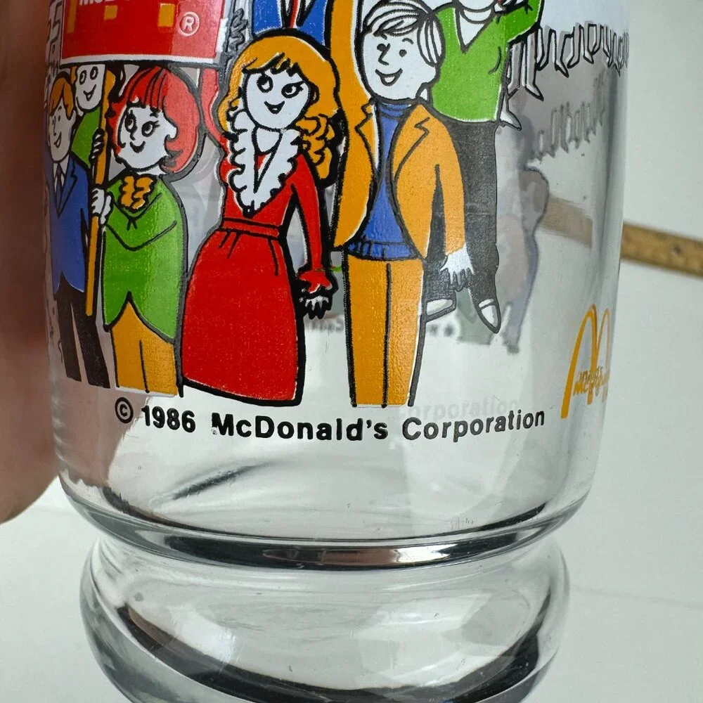 Vtg 1986 McDonalds Mc Vote Clear Drinking Glass‎ Thin Cheese Burger Collectible